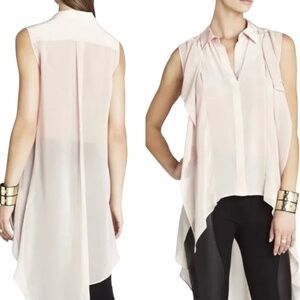BCBG MAX AZRIA 100% Silk Bare Pink Kaley Sheer Sleeveless High Low Tunic Top XXS